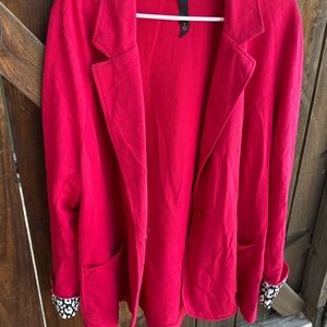 Red cotton blazer with cheetah cuff detail
